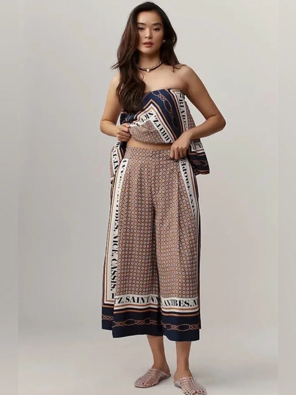 ANTHROPOLOGIE Maeve Printed Pleated A-Line Culottes Neutral Motif NWT